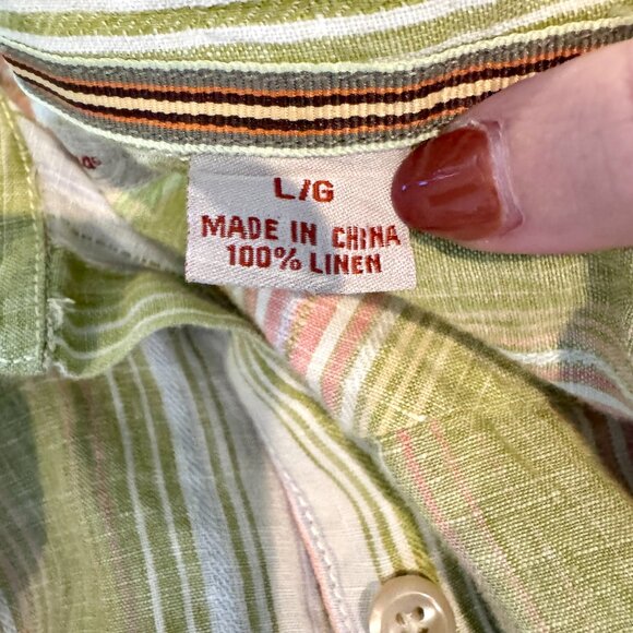 Tommy Bahama 100% Linen Striped Button Front Shirt Mens L Green Resort - Picture 4 of 7